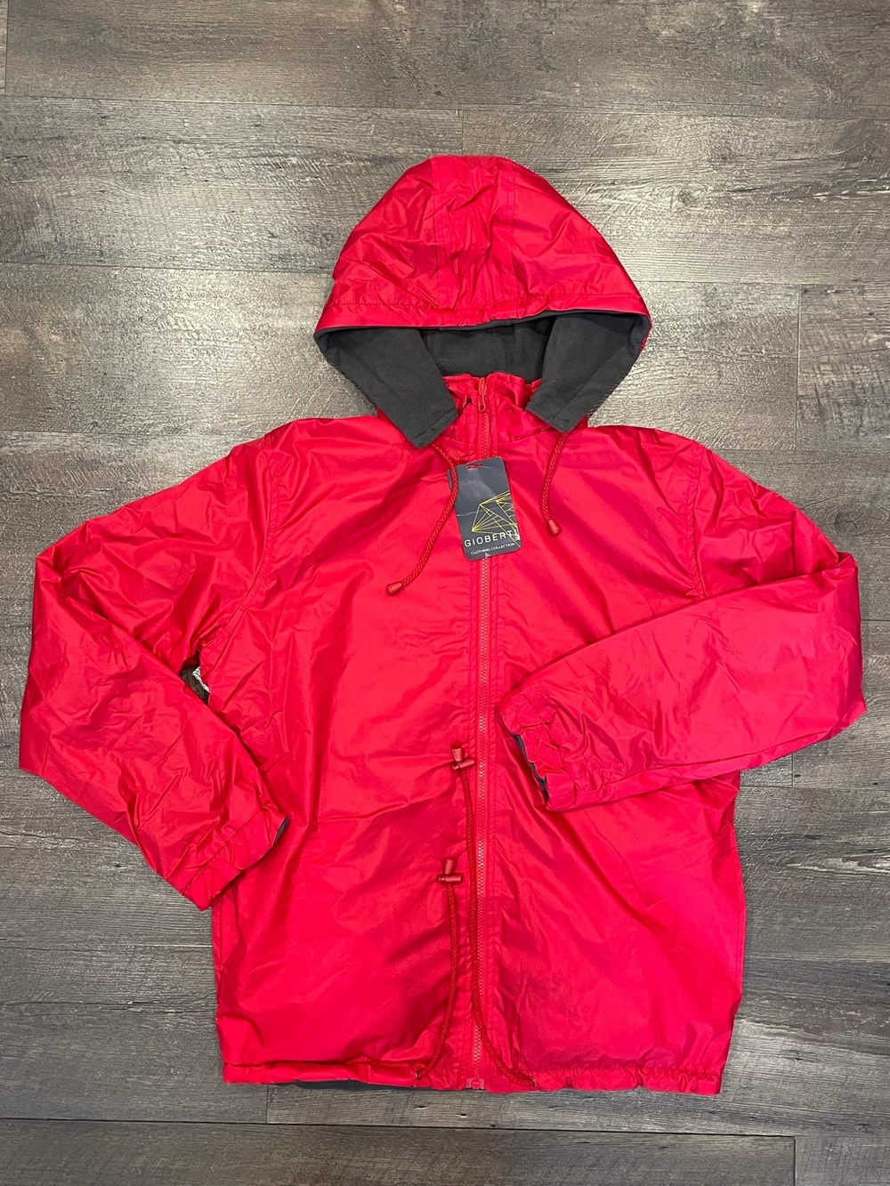 Gioberti Men's Red and Gray Reversible Hooded Windbreaker Fleece Jacket Size M
